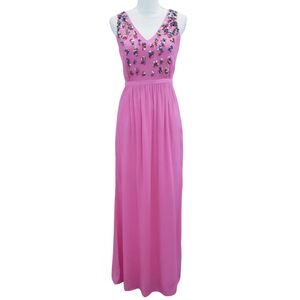 Anthropologie Shoshanna Pink Beaded Sleeves Maxi Dress Size 0 NWOT